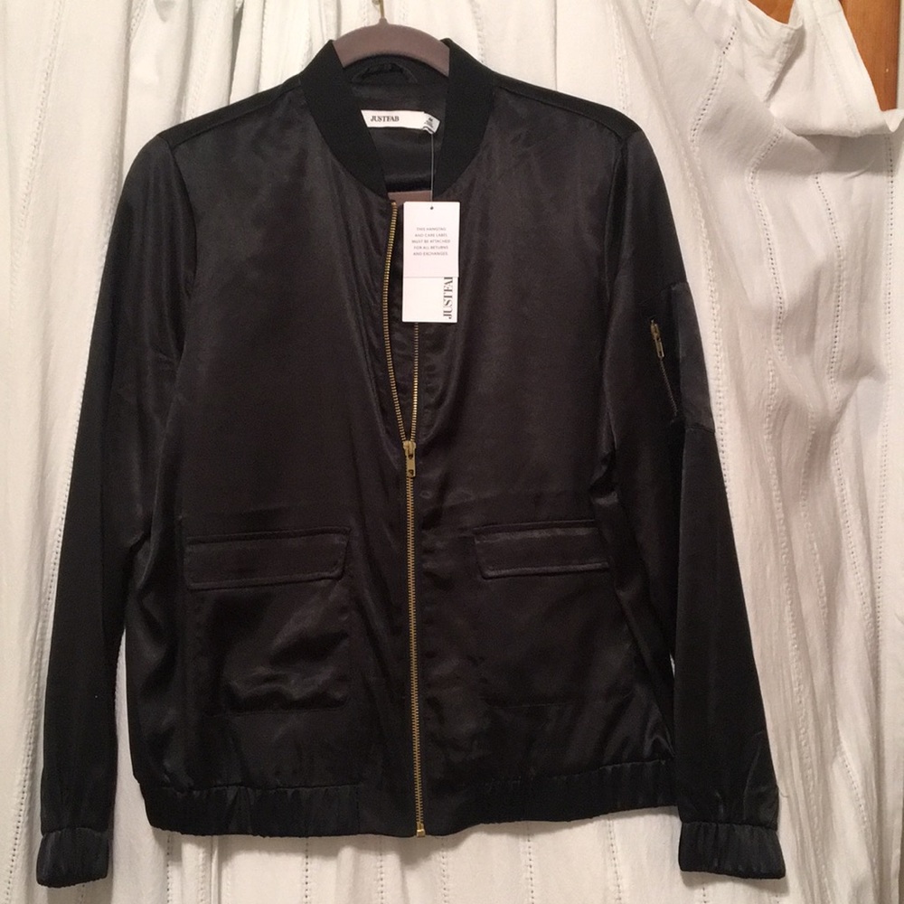 🆕 Just Fab Black Satin Jacket - Picture 1 of 4